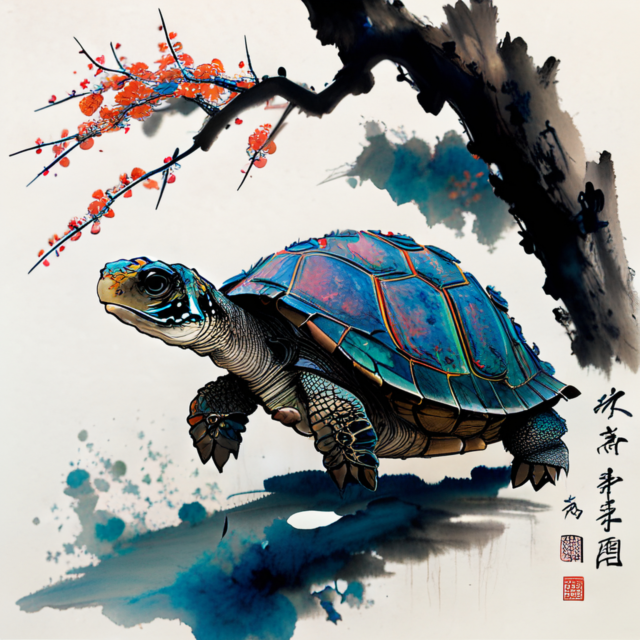 侯识民蓍龟,侯材国梅盐.画风,淡雅,缥缈#百度ai绘图黑科技