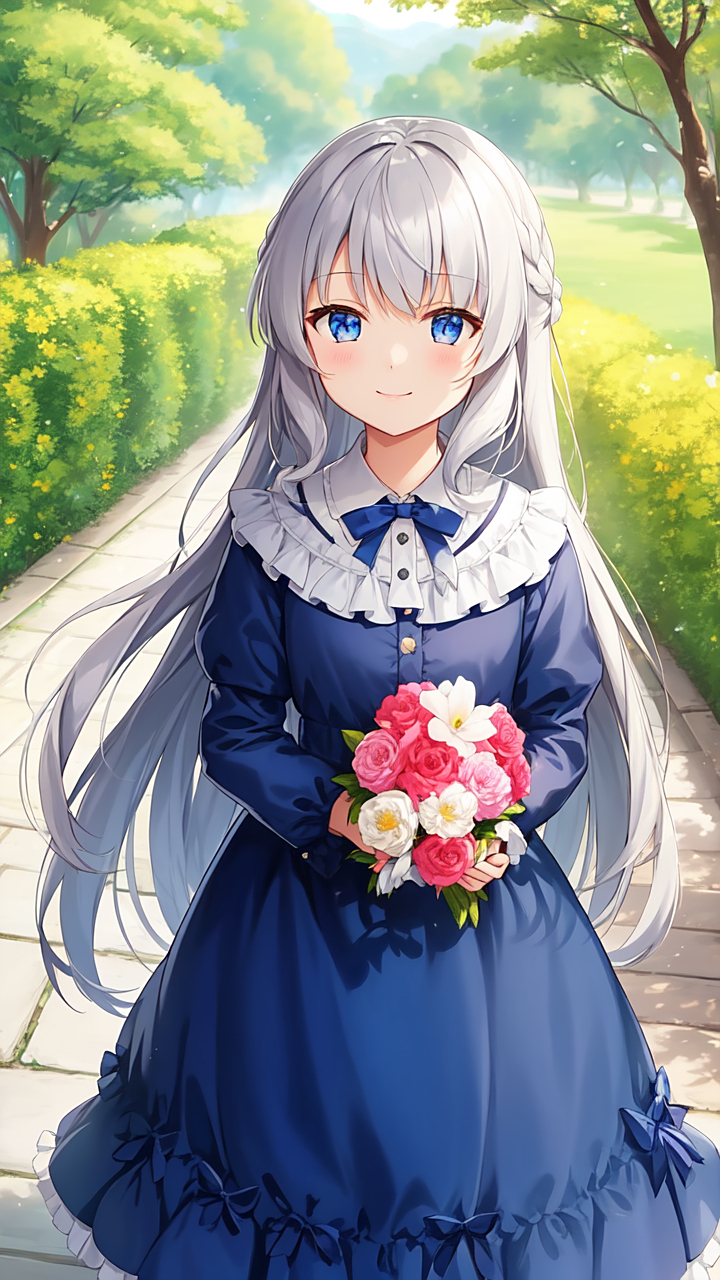 7月创作激励计划# #ai绘画# #二次元# 抱着鲜花的长发少女