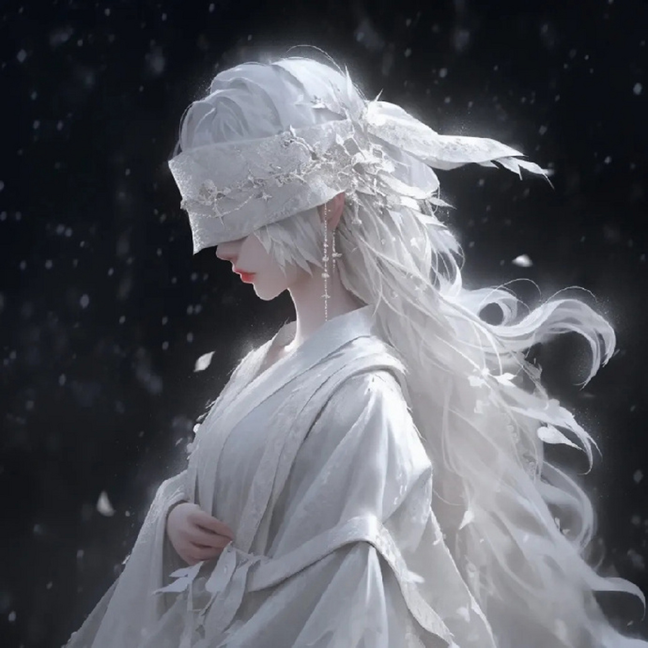 唯美古风蒙眼系列头像 #古风插画