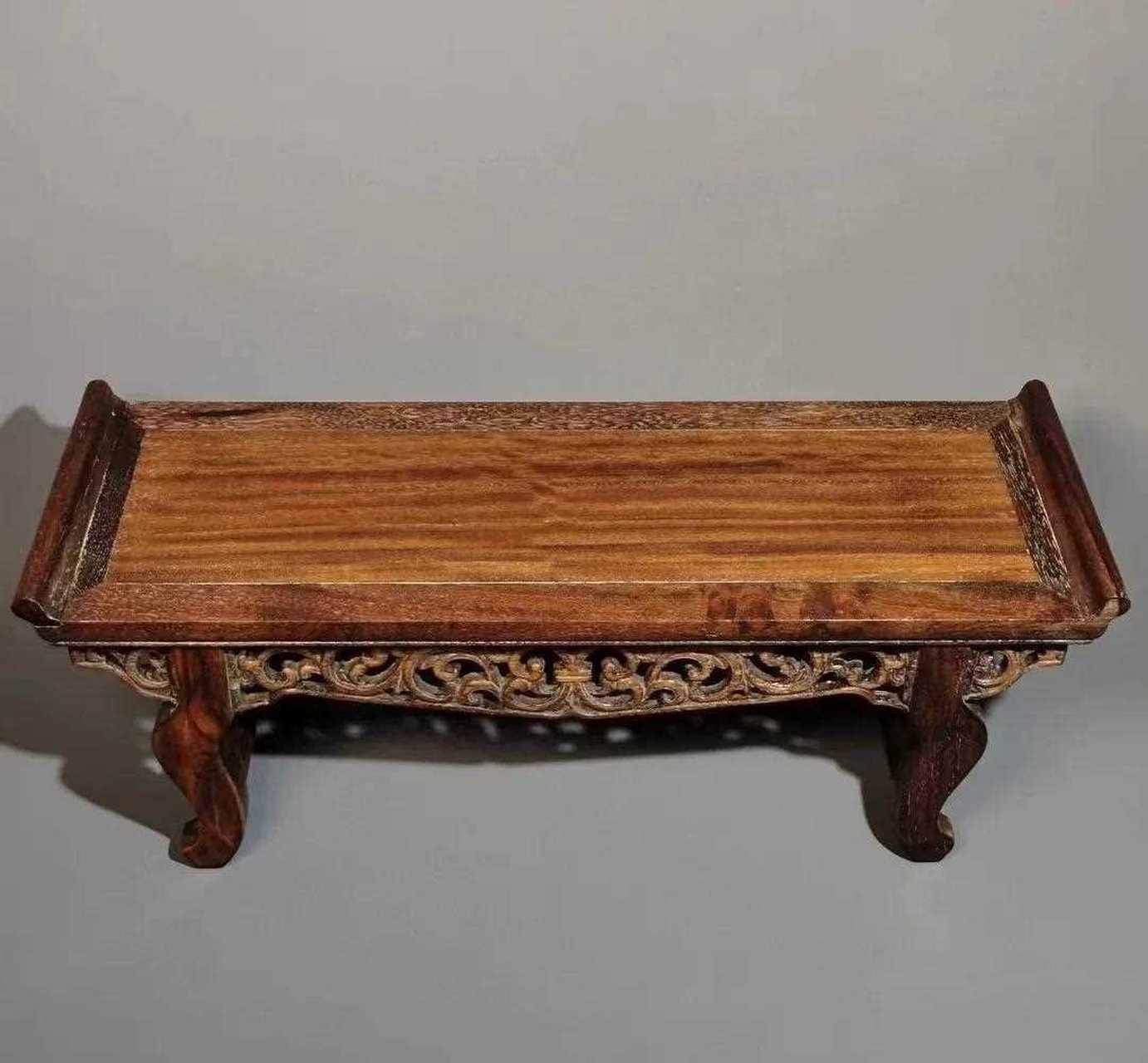 花梨木镂空雕缠枝花荟纹供桌香案条几摆件[哟] 长53厘米 宽19厘米 高