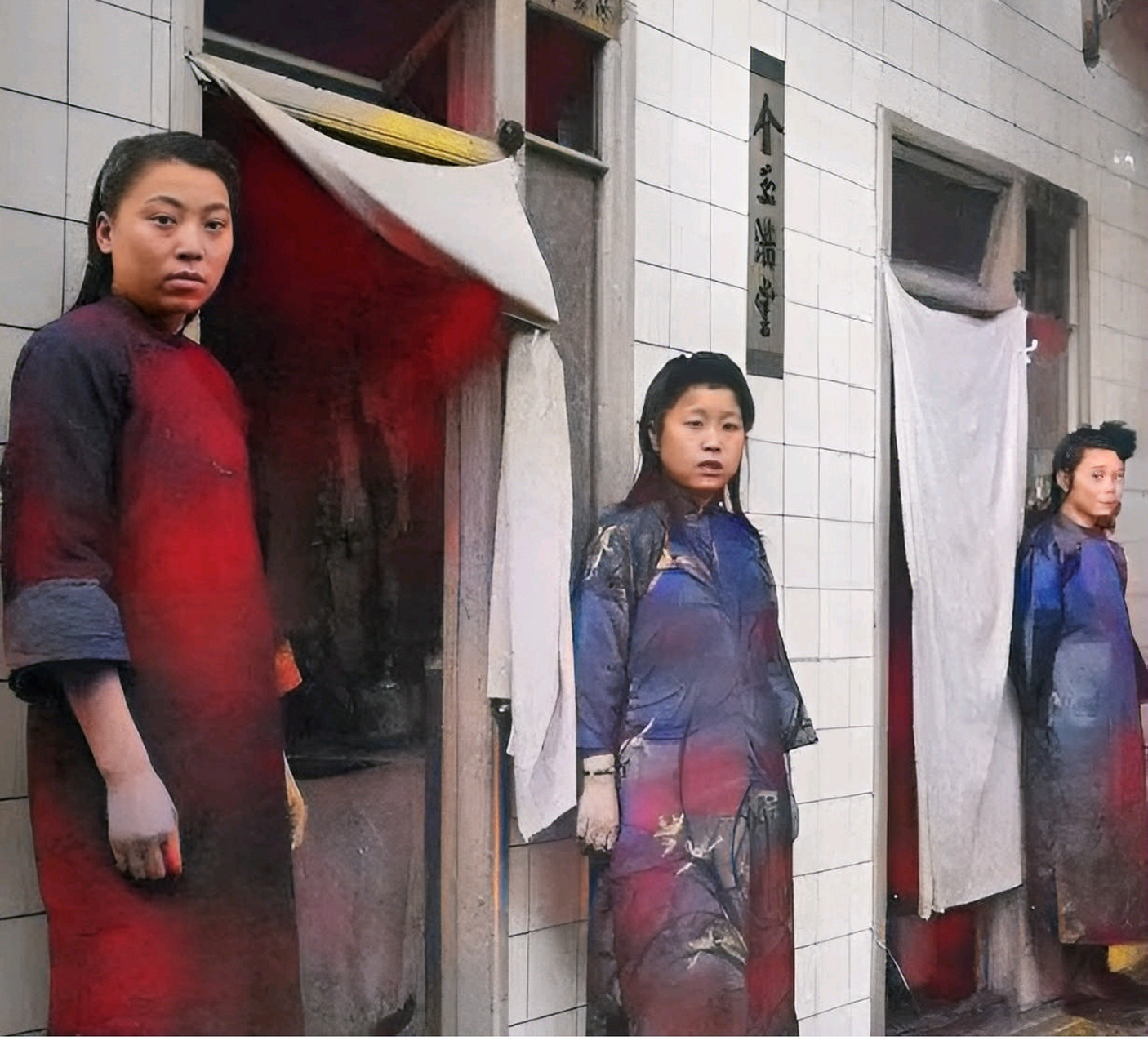 民国几位"风尘女子"的留影,面对镜头,她们神色自然,几个人看起来十分