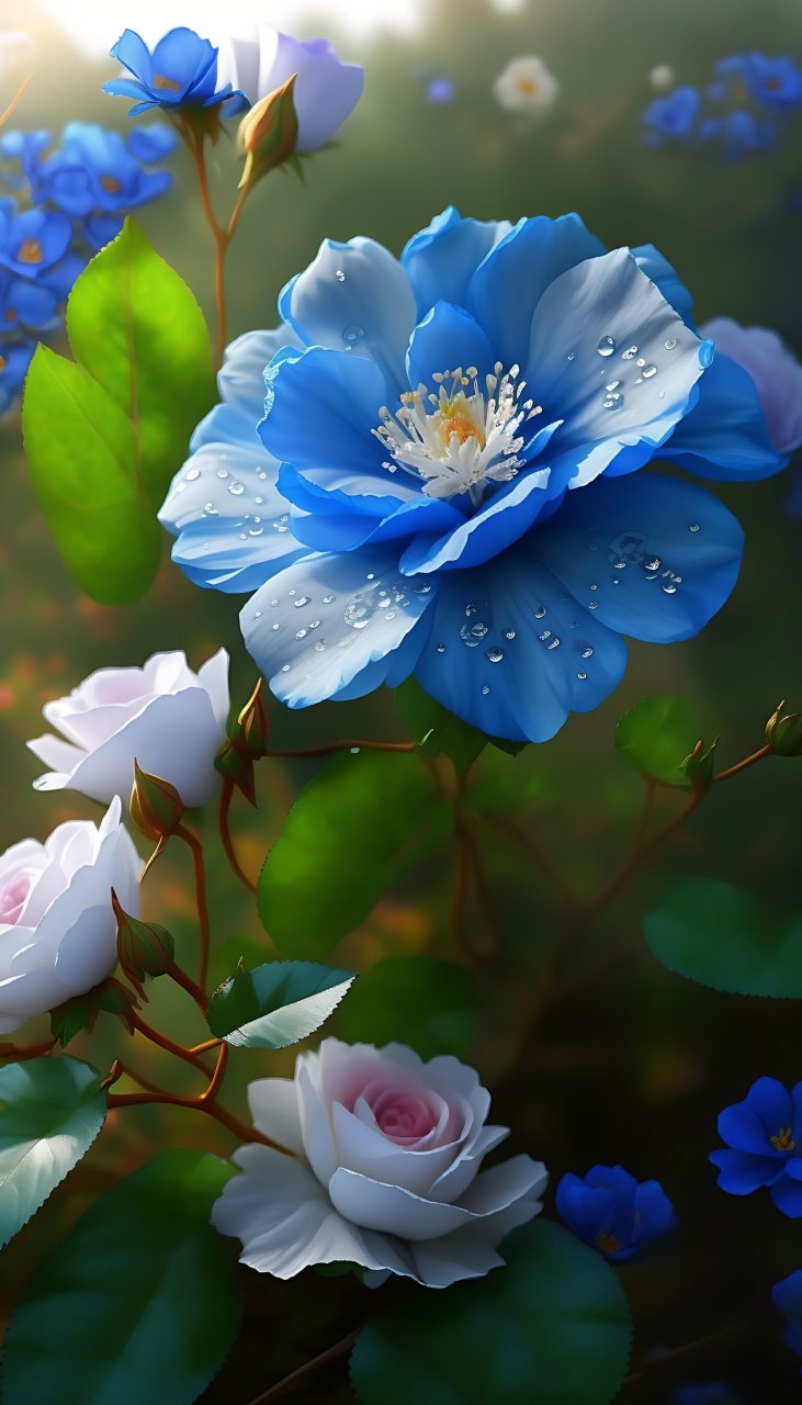 山谷之中,有一朵双生玫瑰, 蓝色的花瓣,白色的花芯, 一层蓝,一层白