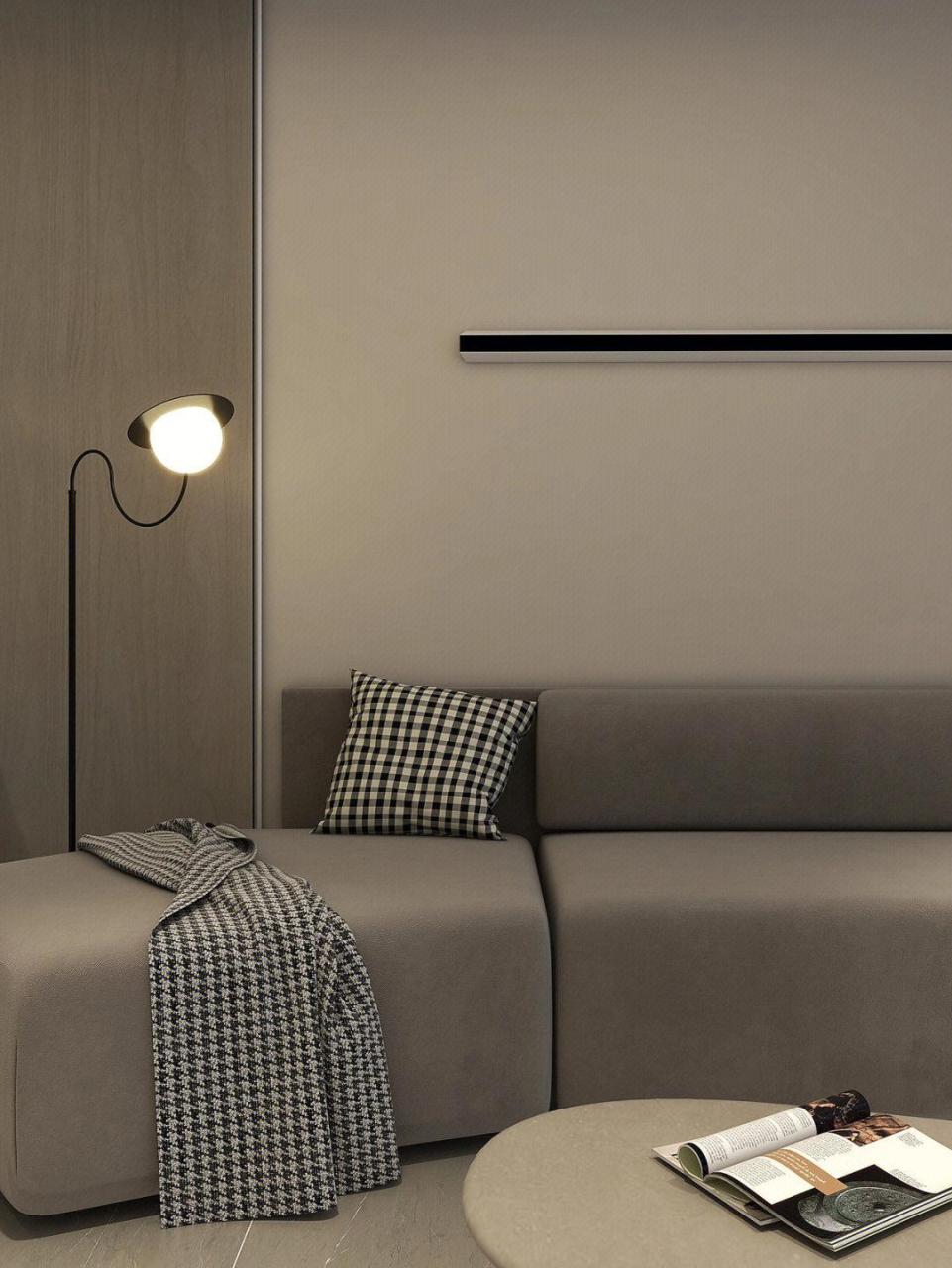 现代轻奢灰咖色系客厅|设计分享 电视背景墙 背景墙是由木饰面板结合