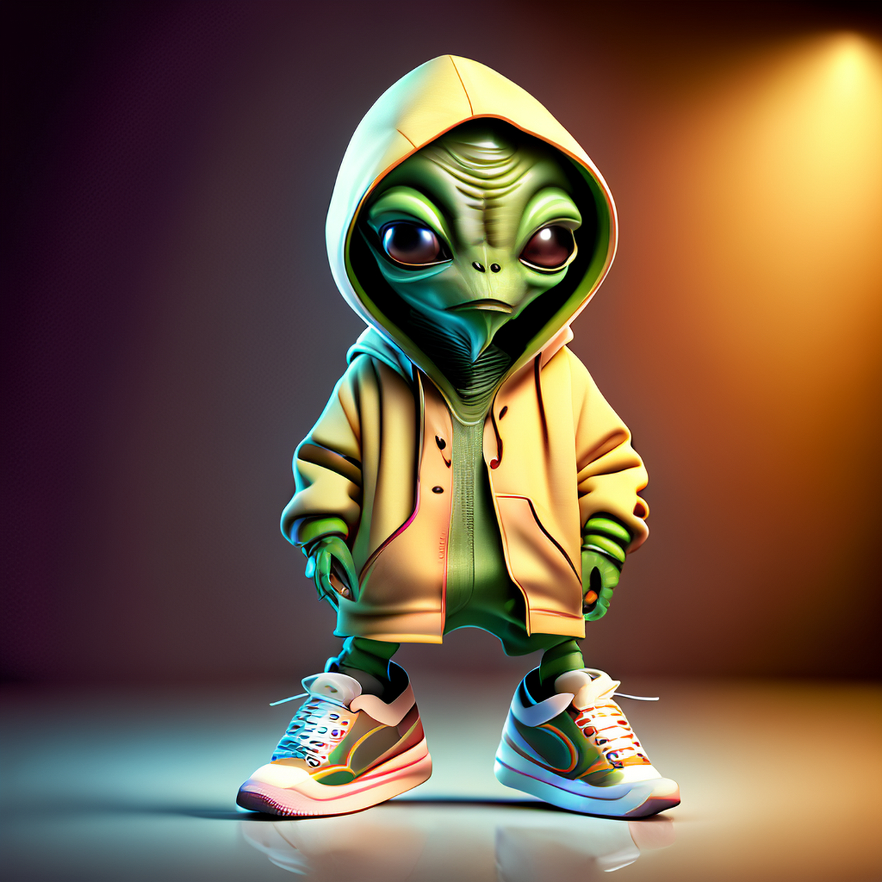 百度ai绘图黑科技#外星人穿着年代的服装,穿着运动鞋,拟人化,演播室
