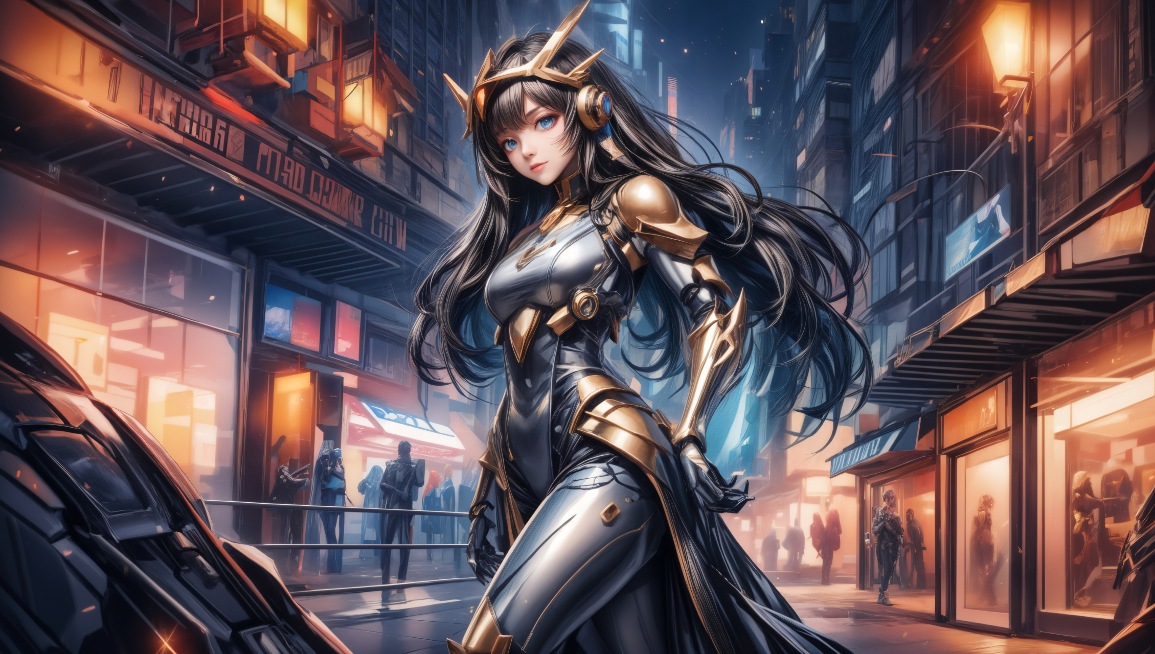 ai美女壁纸# 每日ai美女秀	在一座充满未来科技感的赛博朋克城手行