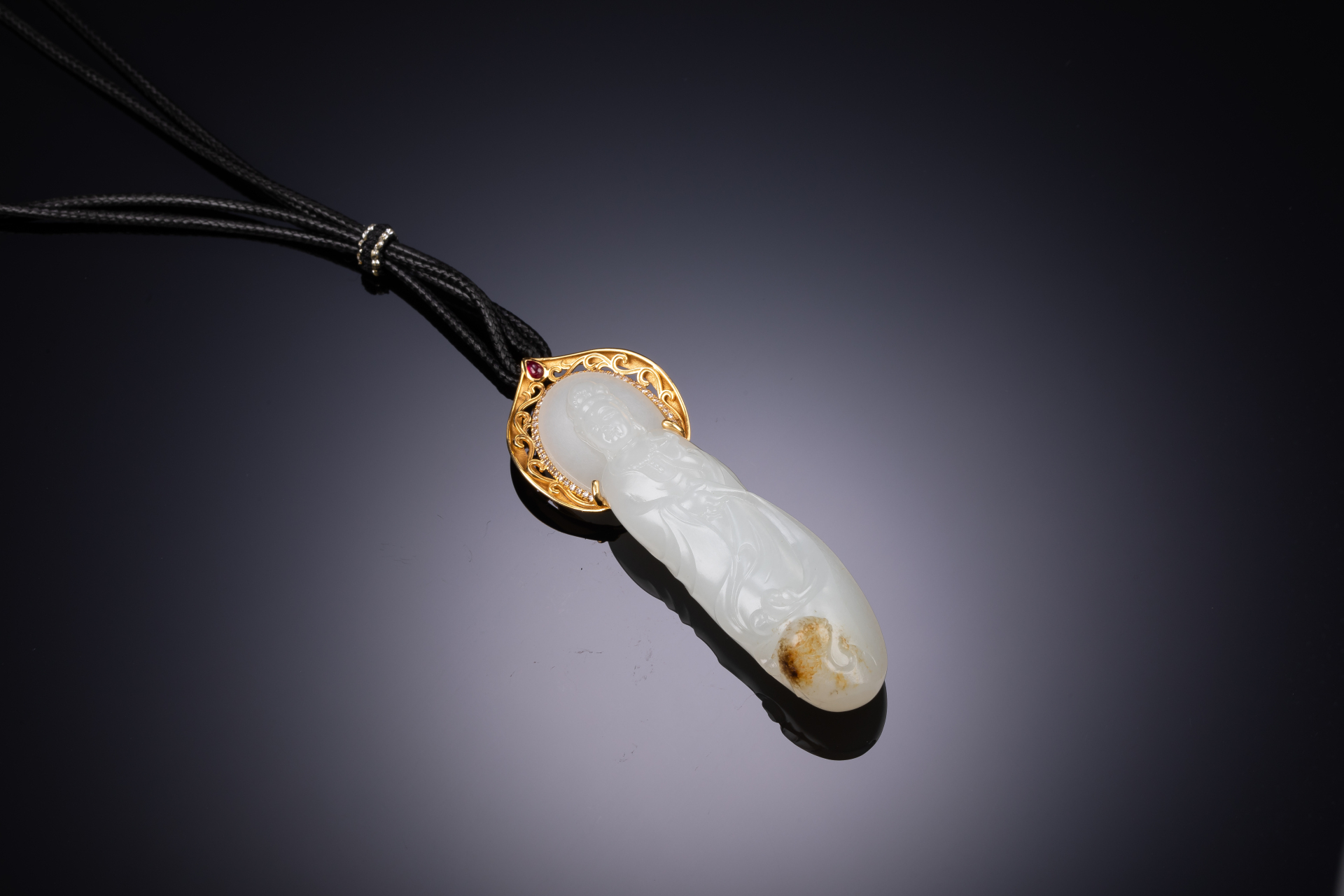 【金镶玉观音】新疆和田玉籽料 18k金镶玉吊坠挂件 金镶玉籽料全身