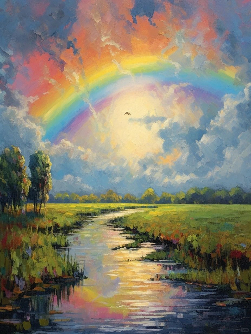 midjourney|雨后彩虹96  油画系列9815雨过天晴 彩虹出现96