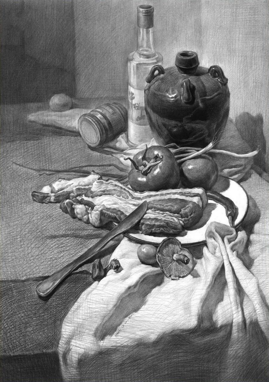 素描静物,找明暗交界线的方法,因为质感的不同,各种静物的明暗交界线