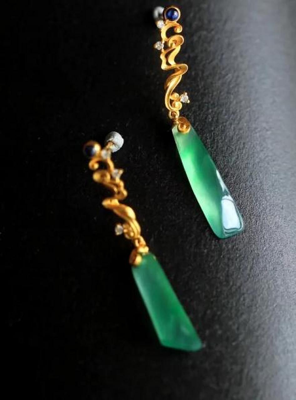 德钰轩珠宝##翡翠挂件##点击头像看直播# 翡翠耳坠 " 烟云 "冰种蓝水