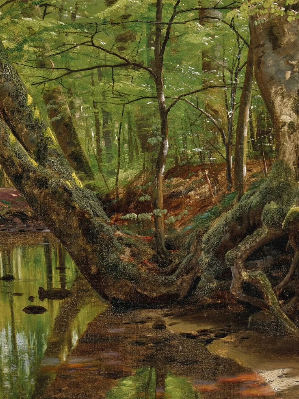 油画"森林景观与河流"  "外光派画家"蒙森德 森林景观与河流 	 彼得