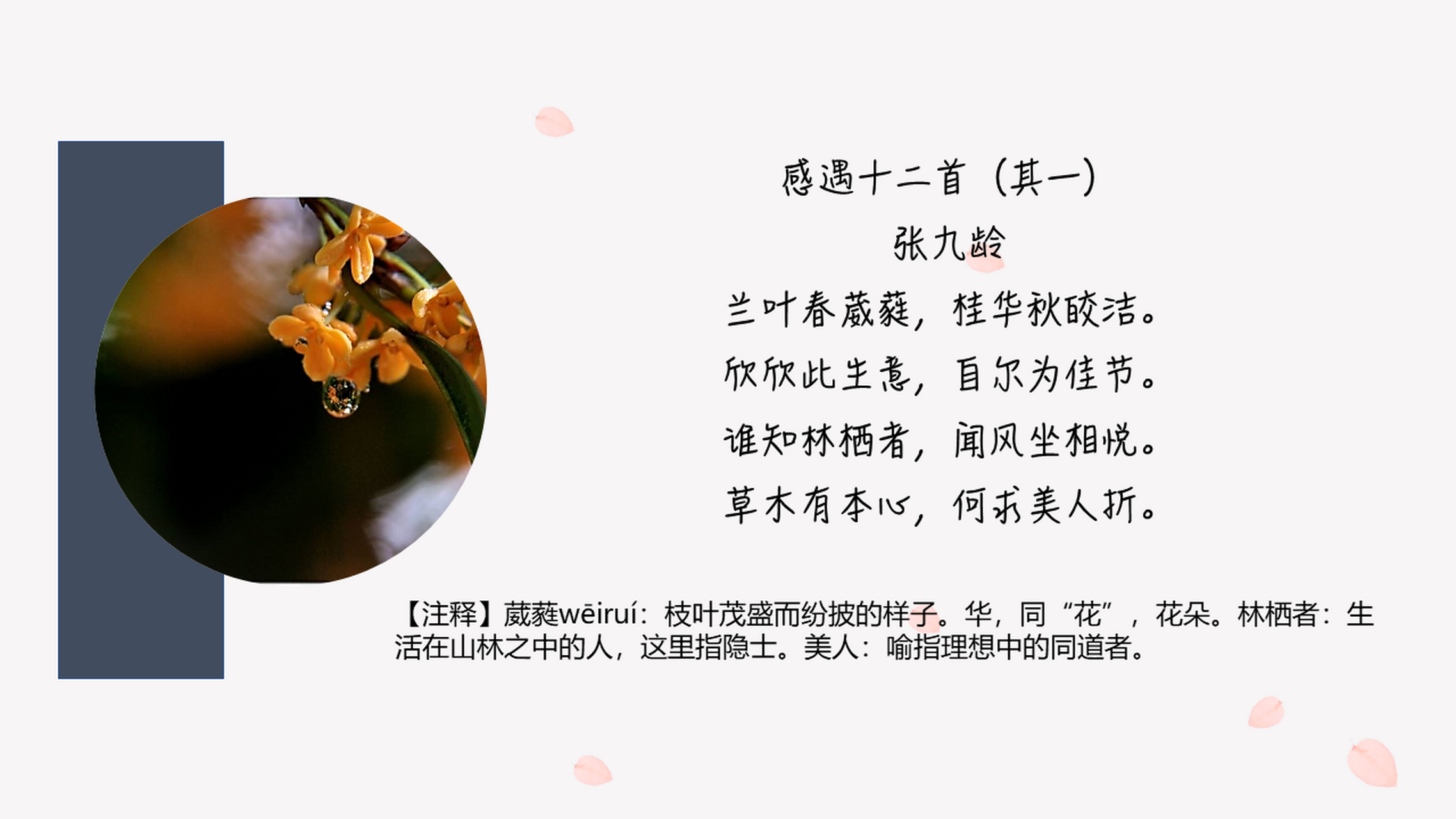 今天分享的是个人非常喜欢的张九龄的《感遇十二首(其一)》,错过之前