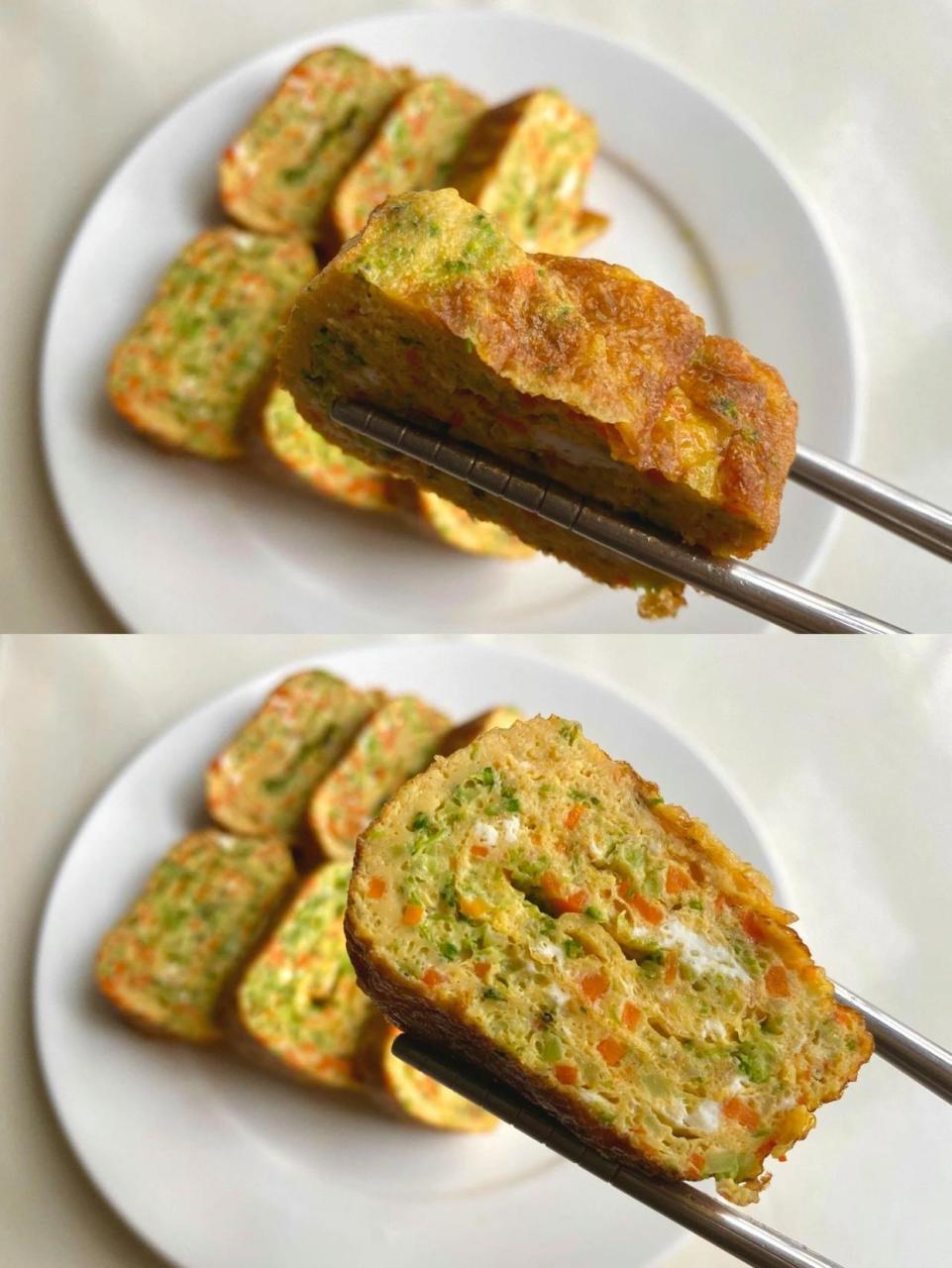 西兰花杂蔬厚蛋烧 今天在家做了一口嫩滑的西兰花杂蔬厚蛋烧!