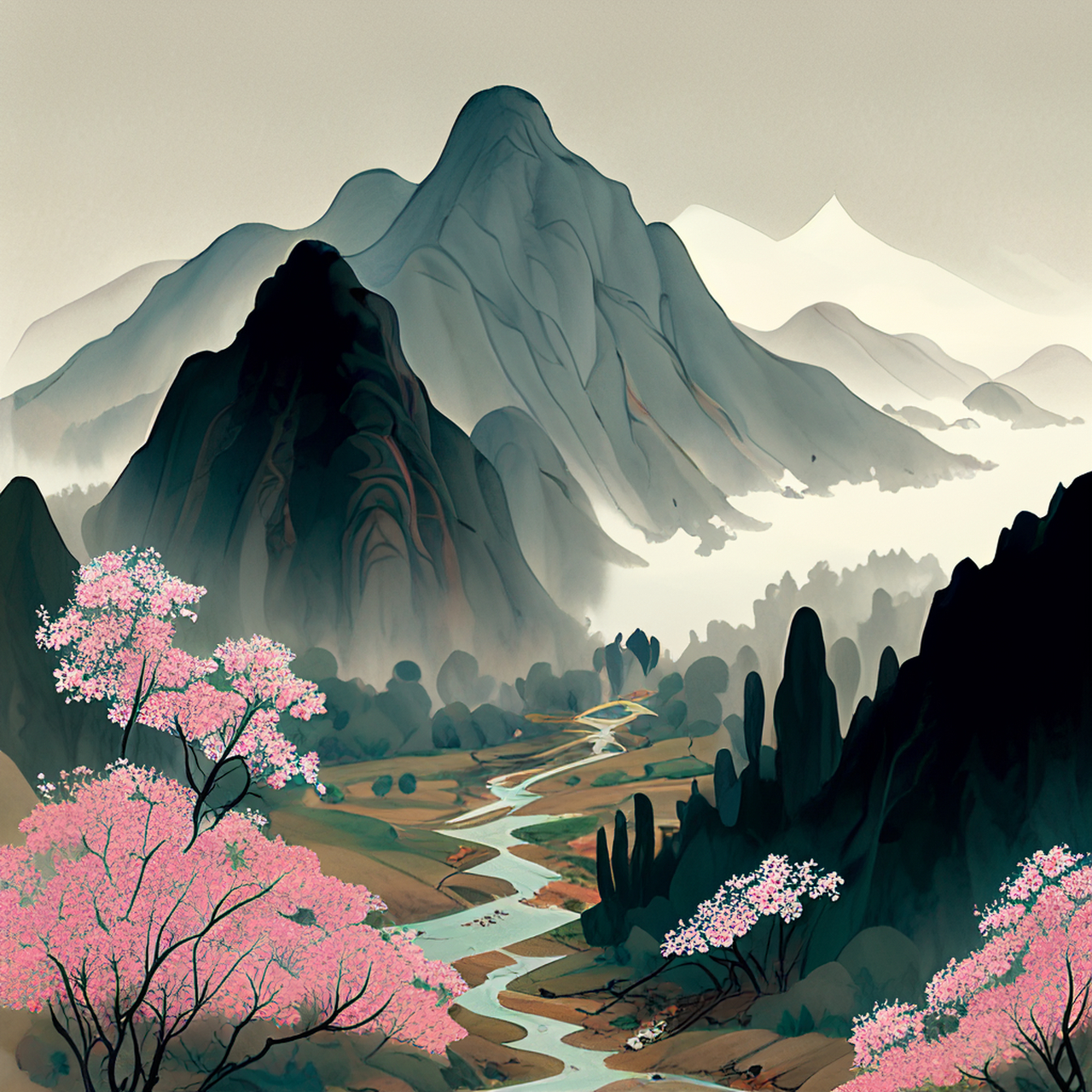 端为何人作风物,漫山漫谷野花开.中国风,优美,淡雅#百度ai绘图黑科技