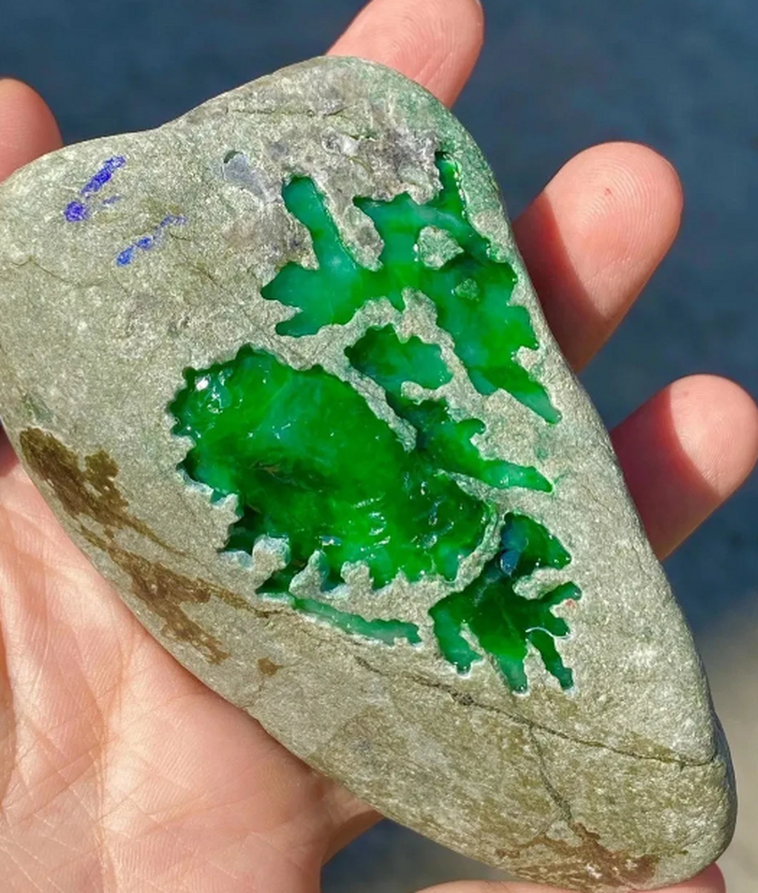 点击头像看直播##翡翠原石#18克后江开窗冰阳绿精品色料,种色极佳