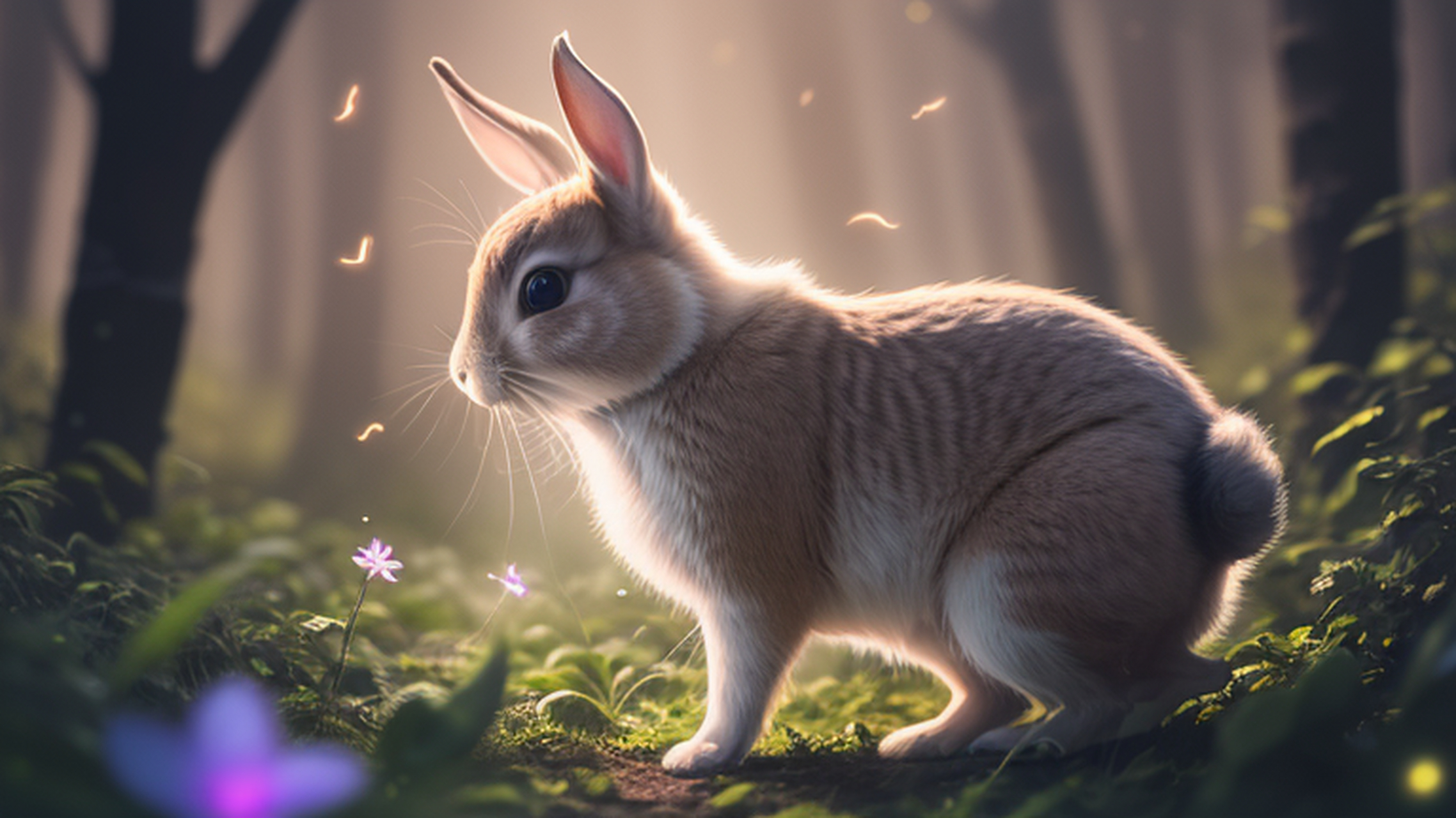 可爱的小白兔在森林中