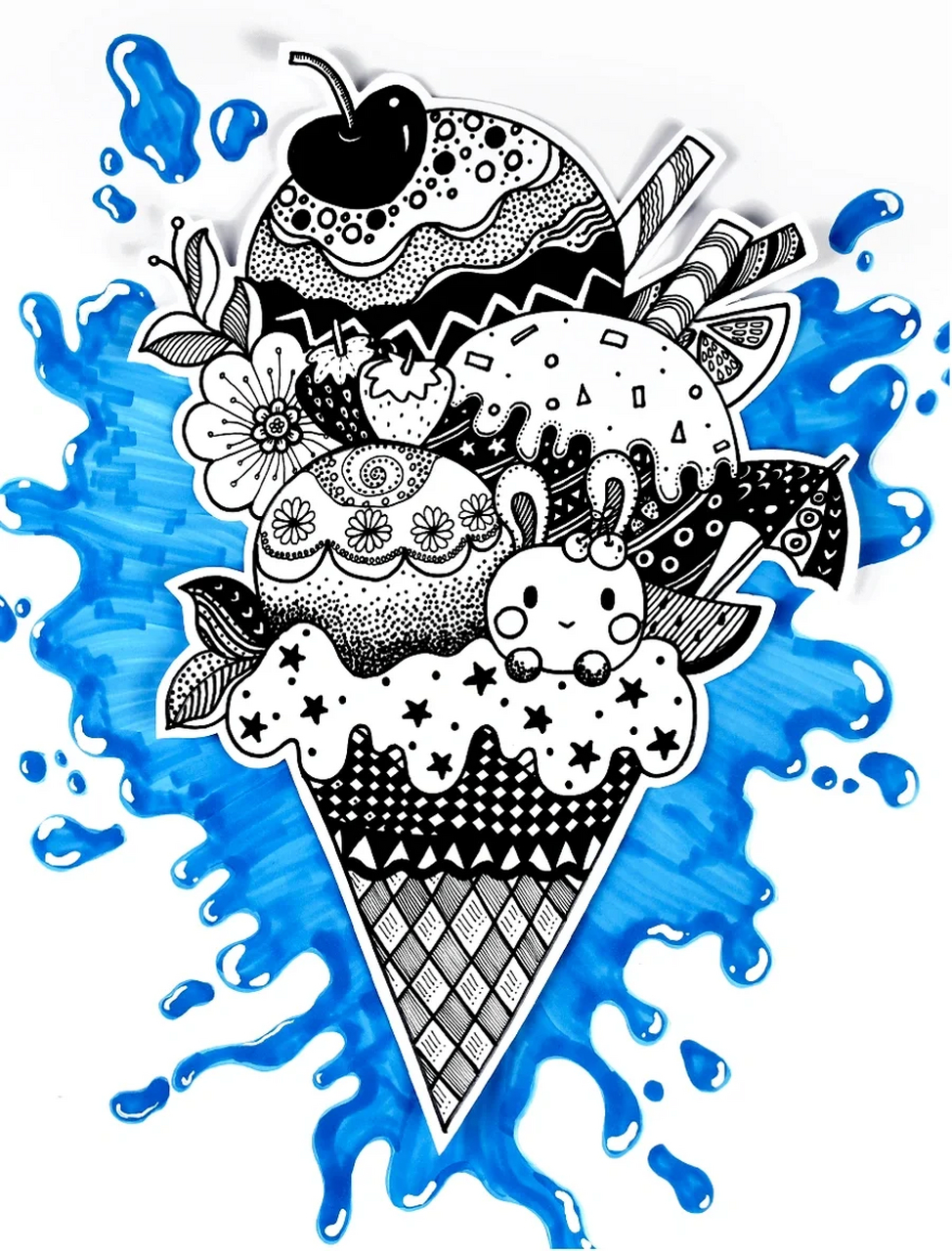 儿童画教程|冰淇淋与线描的碰撞  【教学重难点】  欣赏冰淇淋的图片