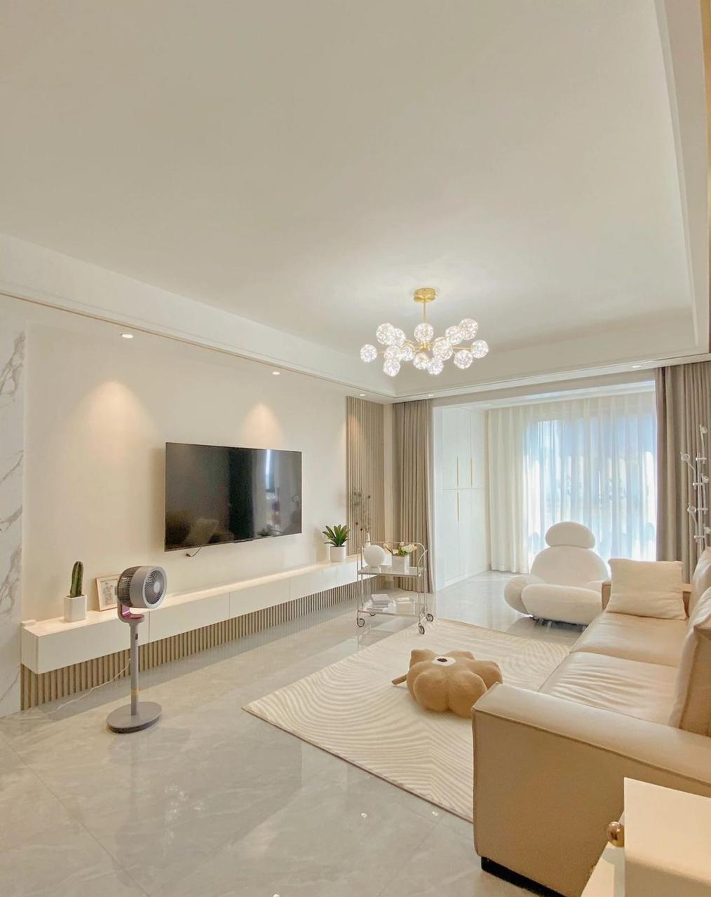 软装,我家现代风奶油色系客厅分享.