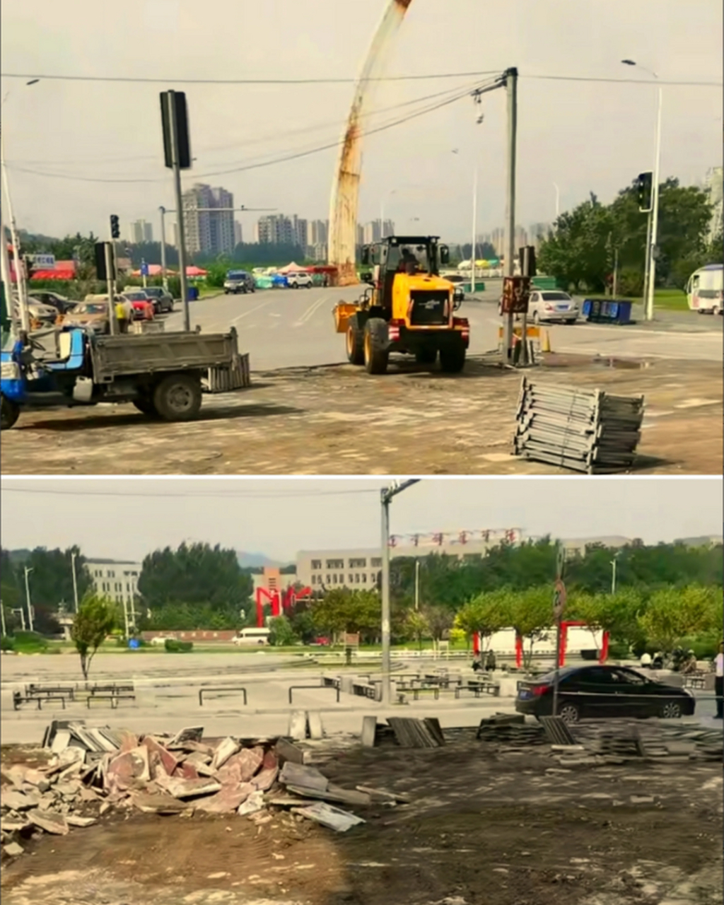 大学生放假回家,本溪石桥子华联附近的破损路面终于开始维修了,看到