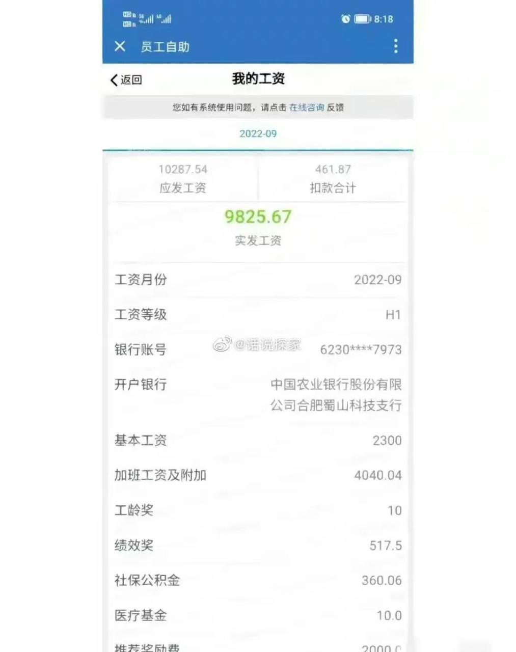 網友:比亞迪合肥工廠的工資條,這樣的工資即使放在北上廣深這樣的一線