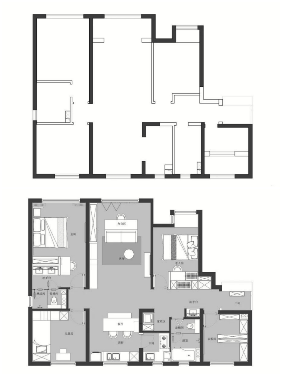 之前的两室小居容纳不下一家6口人的需求,便换了这套112平的三室两厅