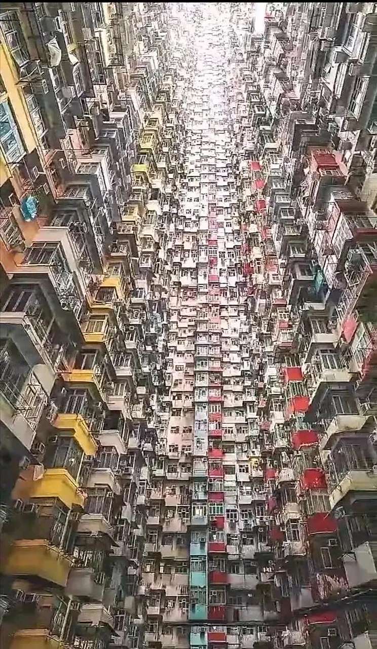香港的这栋居民楼,目测约有五,六十层,给人一种密集感,窒息感.