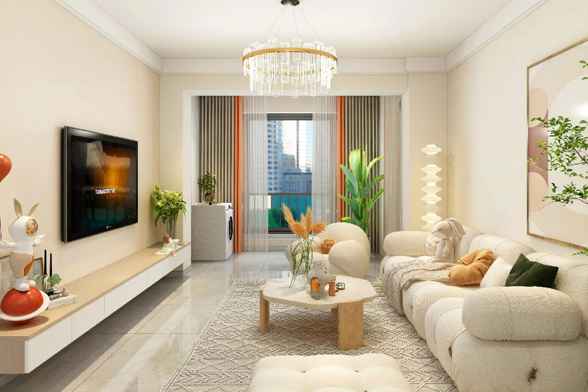 96㎡三房二厅,杏子灰主色调现代简约设计.