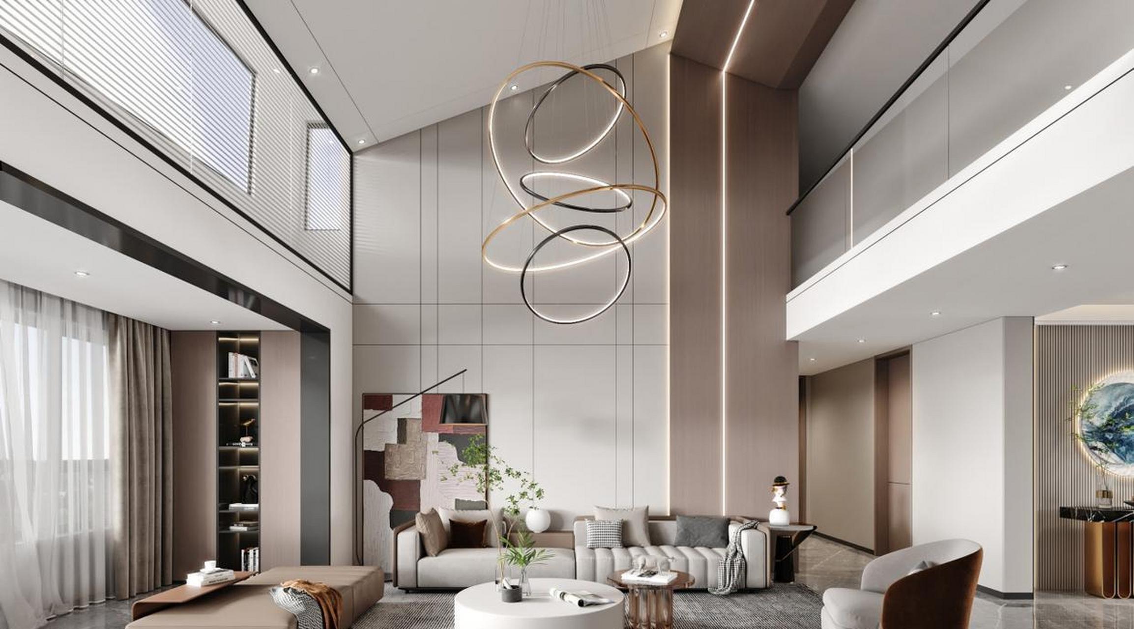 别墅挑高中空大厅设计案例分享.  你喜欢这样的装修吗?喜欢点个赞吧.