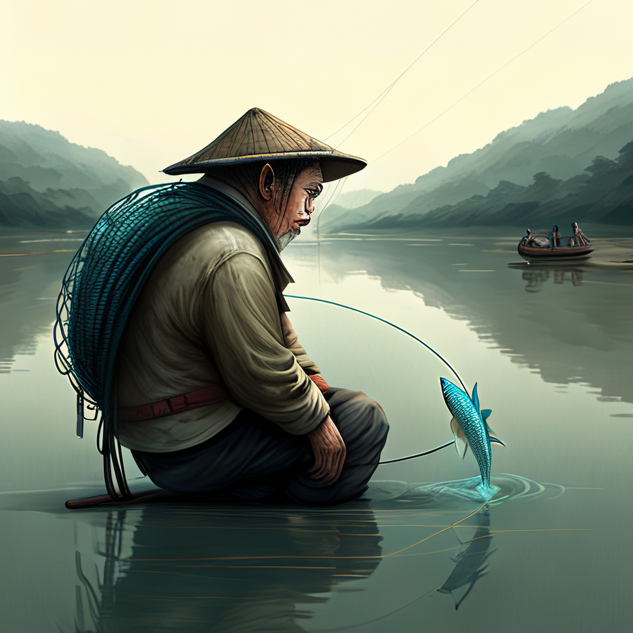江天只属渔翁管,那得閒愁上钓纶.经典,写实,优雅#百度ai绘图黑科技