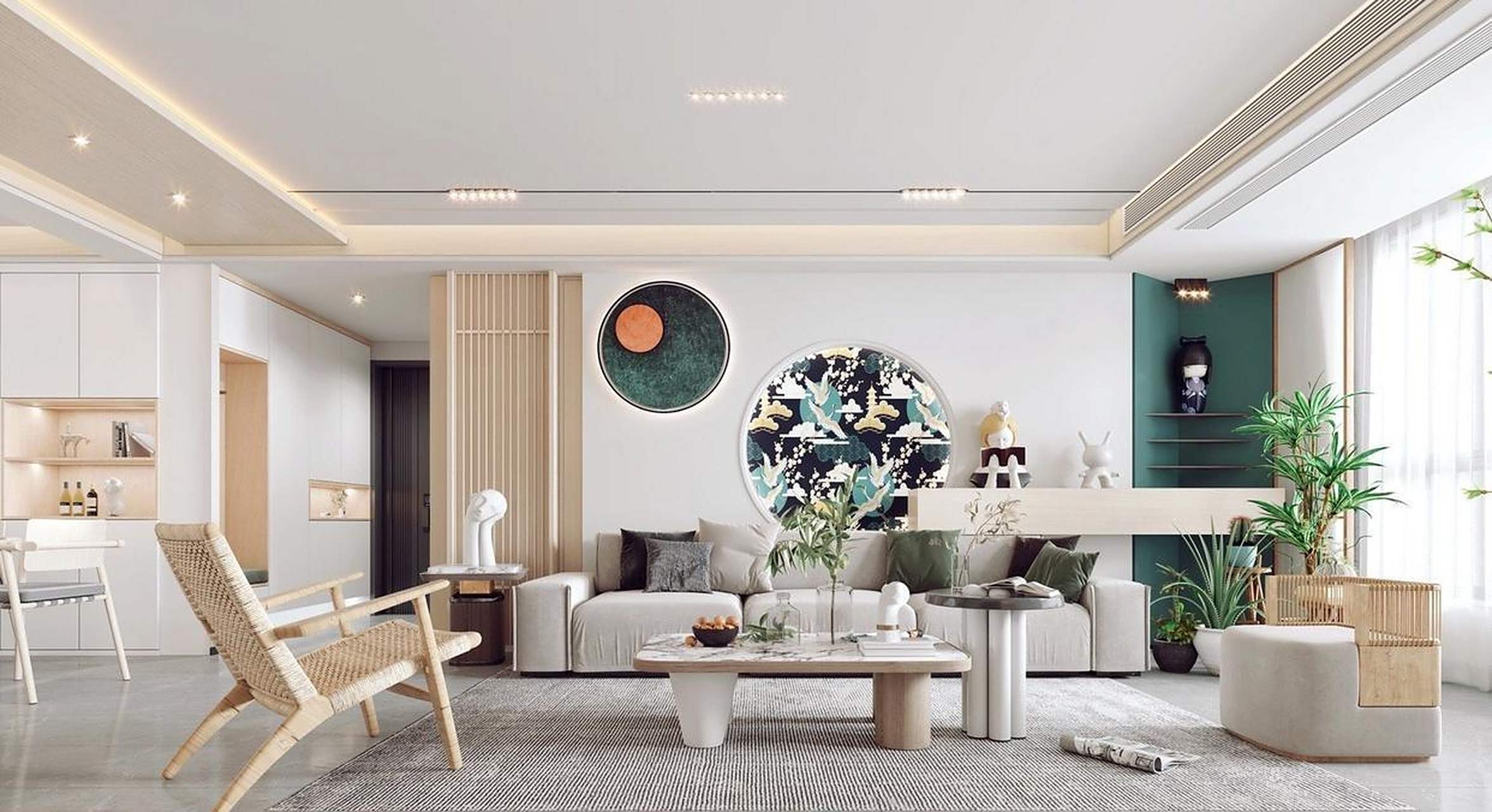 分享两套现代日式混搭客厅设计案例.  你喜欢这样的装修吗?