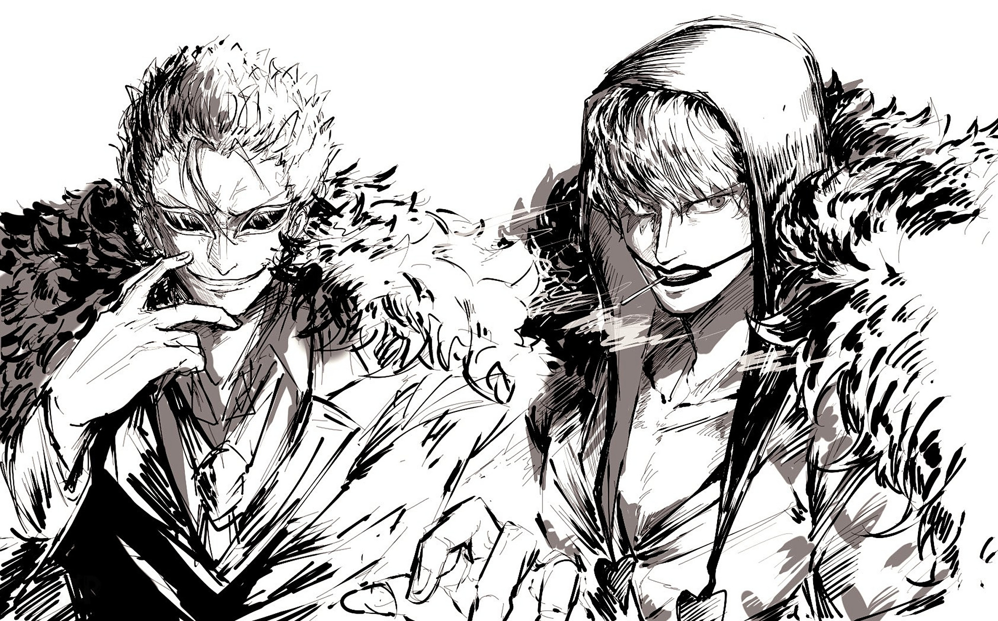 海贼王# 画师あめさん新作:唐吉坷德·多弗朗明哥,罗西南迪(柯拉松)