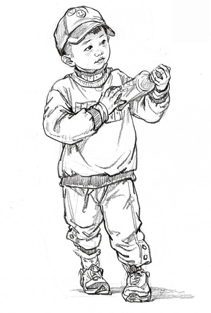 在场景速写中,描绘小孩可以为画面增加生动的氛围,并