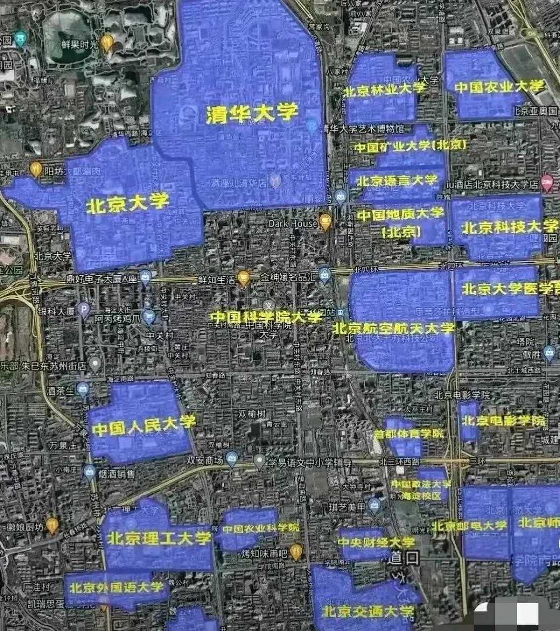 北京市海淀区,中国高校最集中的区域,感觉学校的面积大小和学校的实力
