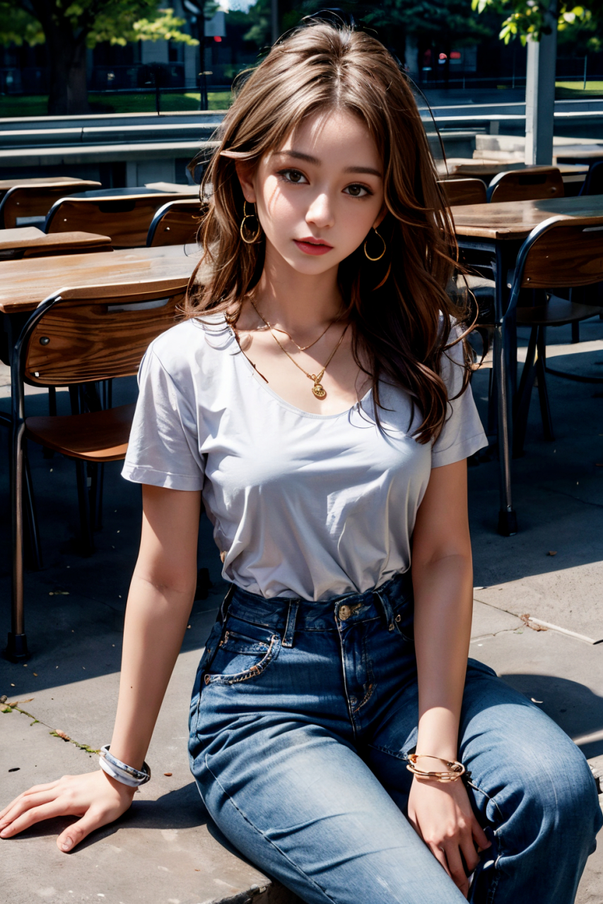 身材牛仔裤t恤的气质女孩#紧身牛仔裤美女# #ai# #ai美女