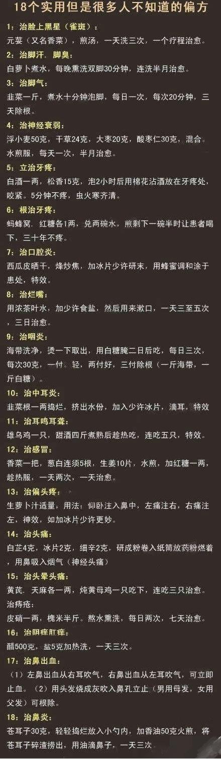 【18個實用但是很多人不知道的偏方】治鼻炎,治頭痛頭暈,治牙疼,治