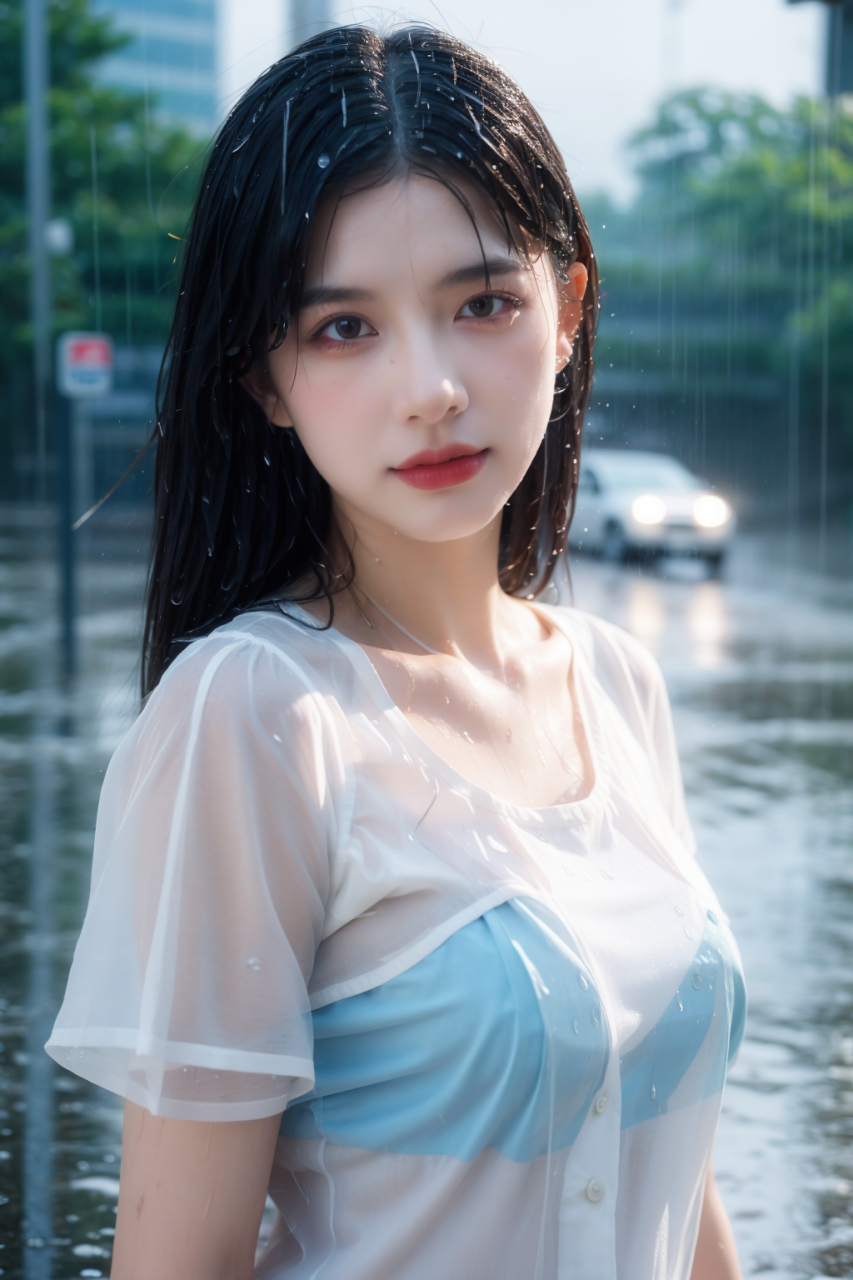 下雨天,淋雨,现代,美女 #ai美女
