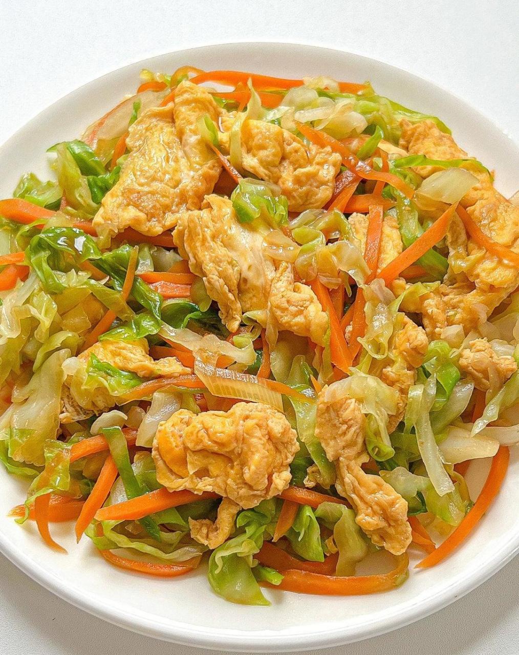 包菜胡萝卜炒鸡蛋|好吃不胖6015做法巨简单73[鸡蛋]低脂低卡五