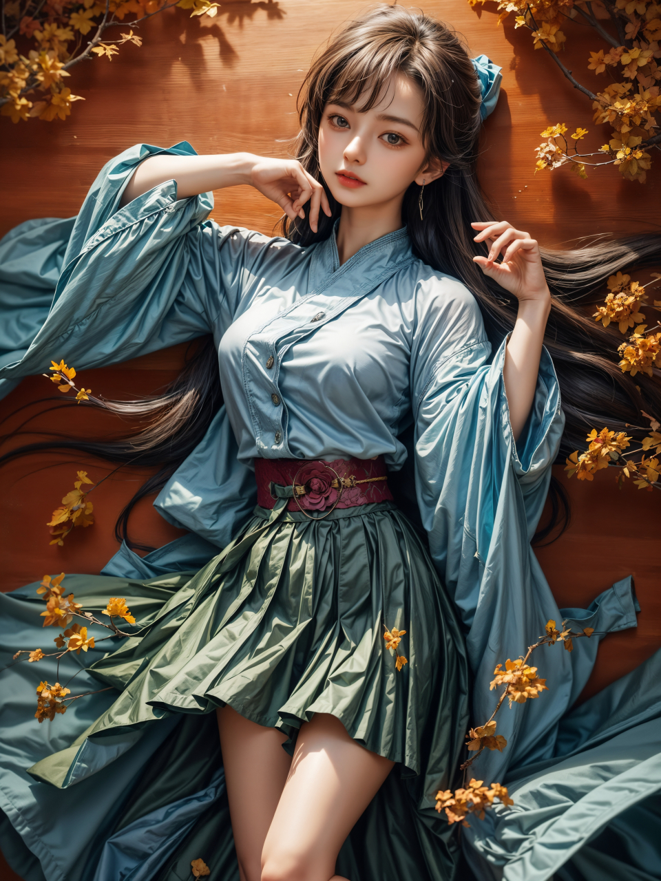 美女# 每日ai美女秀	炎炎夏日,一位穿着绿色汉服的美丽小姐姐在竹林