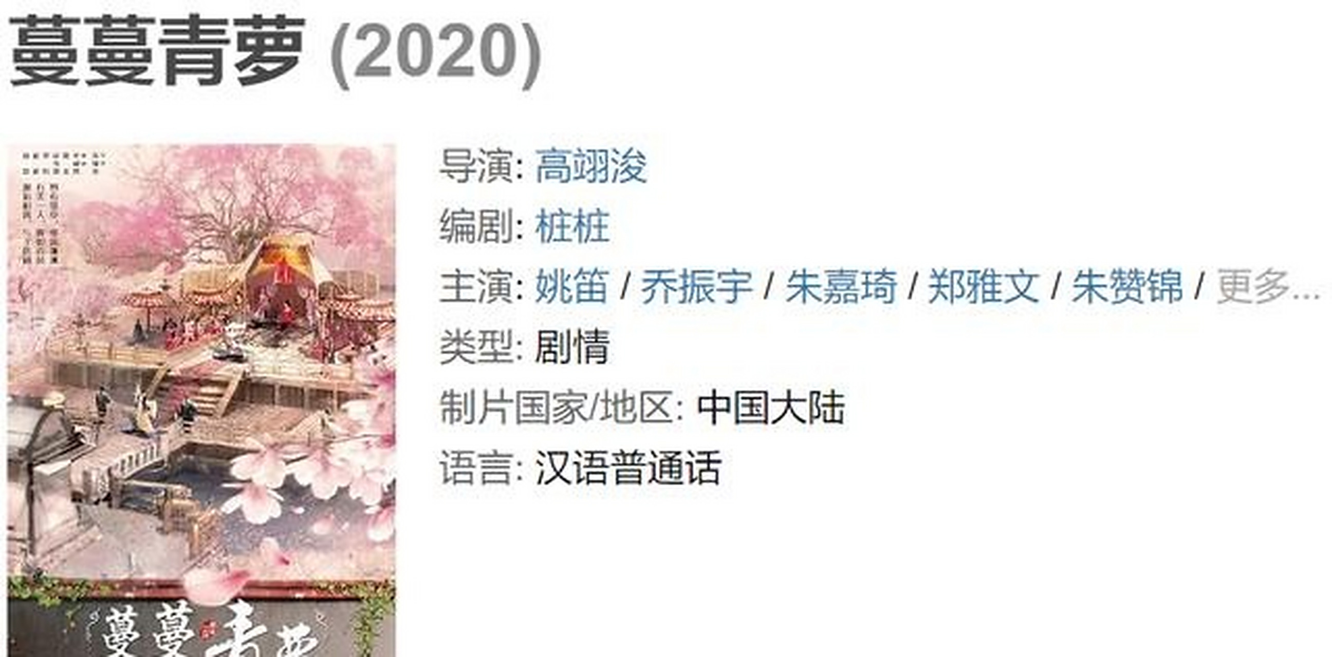 目前从《蔓蔓青萝》在豆瓣显示的资料来看,该剧很可能会在2020年与