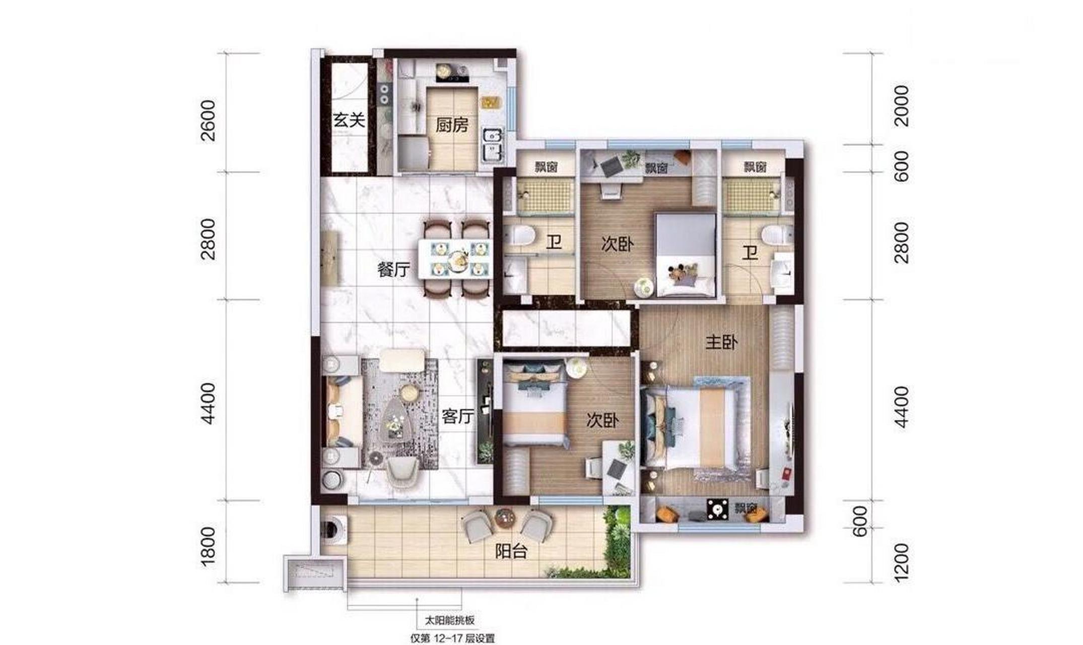这是现在很流行的100平米左右户型,发现不管是大城市还是小城市几乎都