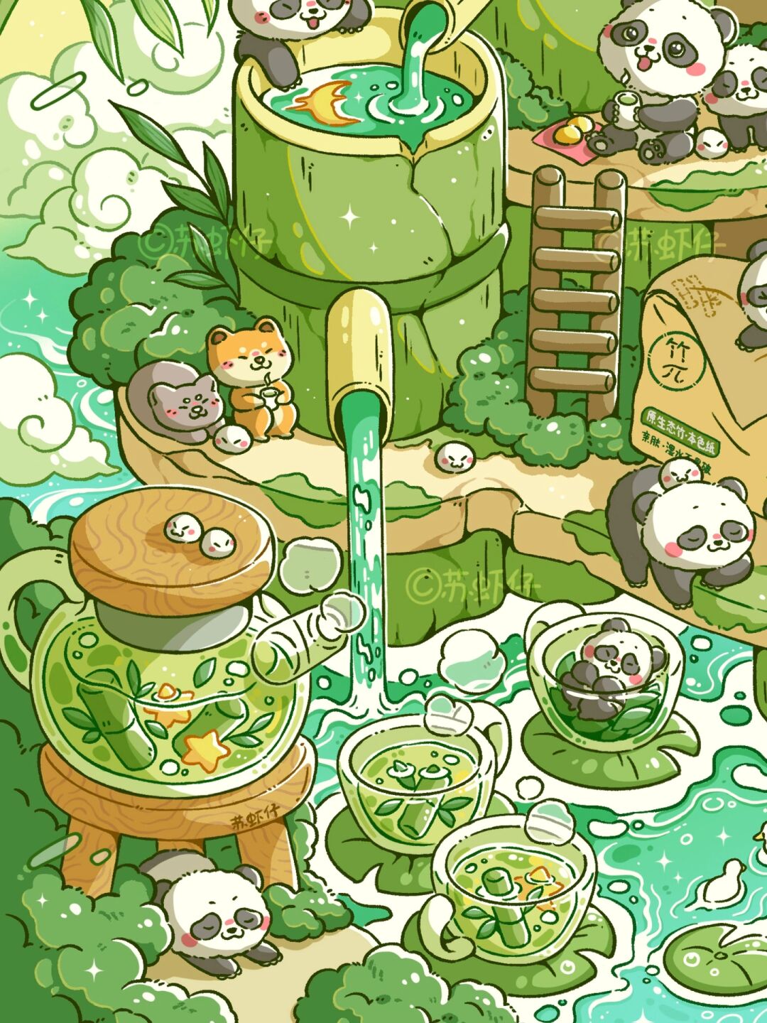 绿色系熊猫竹子插画 在中国.@懂潮流的梦菡的动态