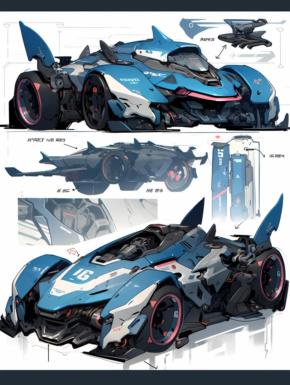 科幻生物载具概念设计 多图  科幻深海主题机甲跑车《狂鲨》 希望能给