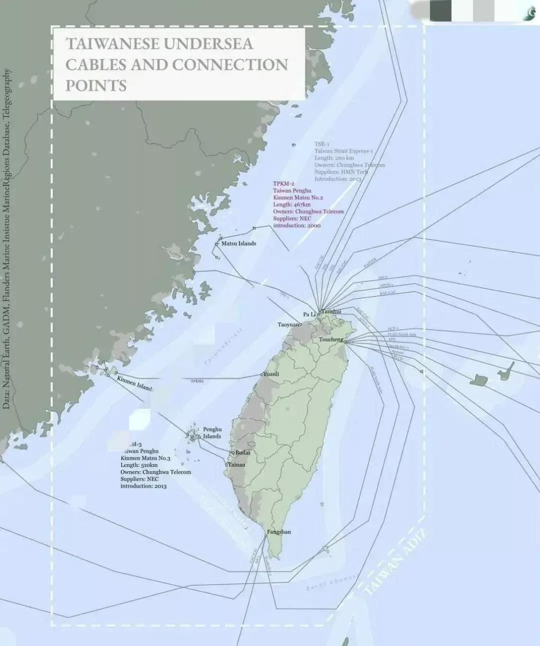 中国大陆,中国台湾省和欧美大西洋间的海底电缆地图,你读懂了么?