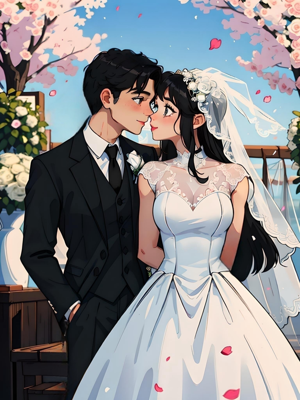 在这个属于二次元的世界里,一对美轮美奂的新郎新娘