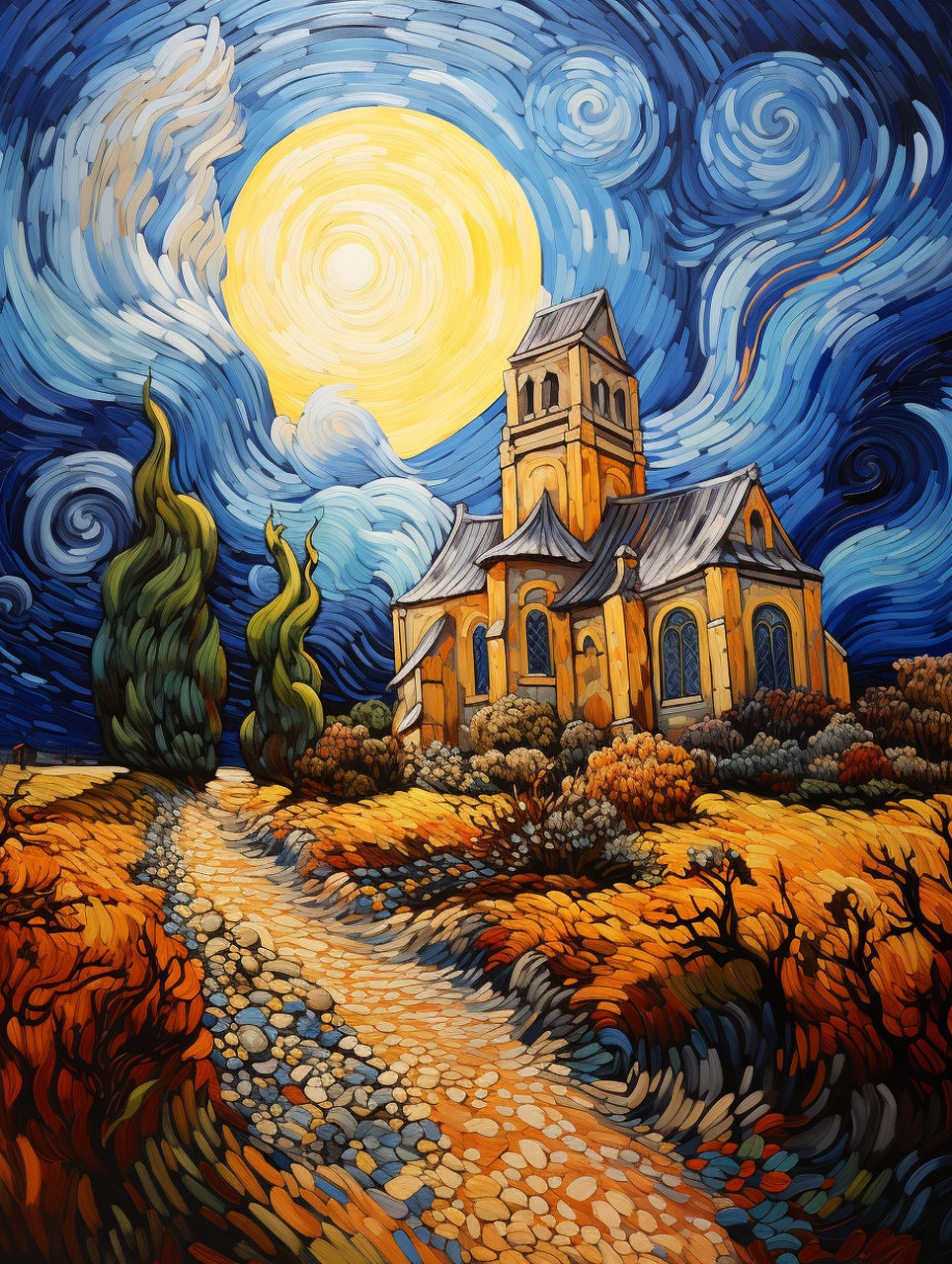 梵高《奥弗斯教堂》的深度解读  《奥弗斯教堂》是由梵高在1886年创作