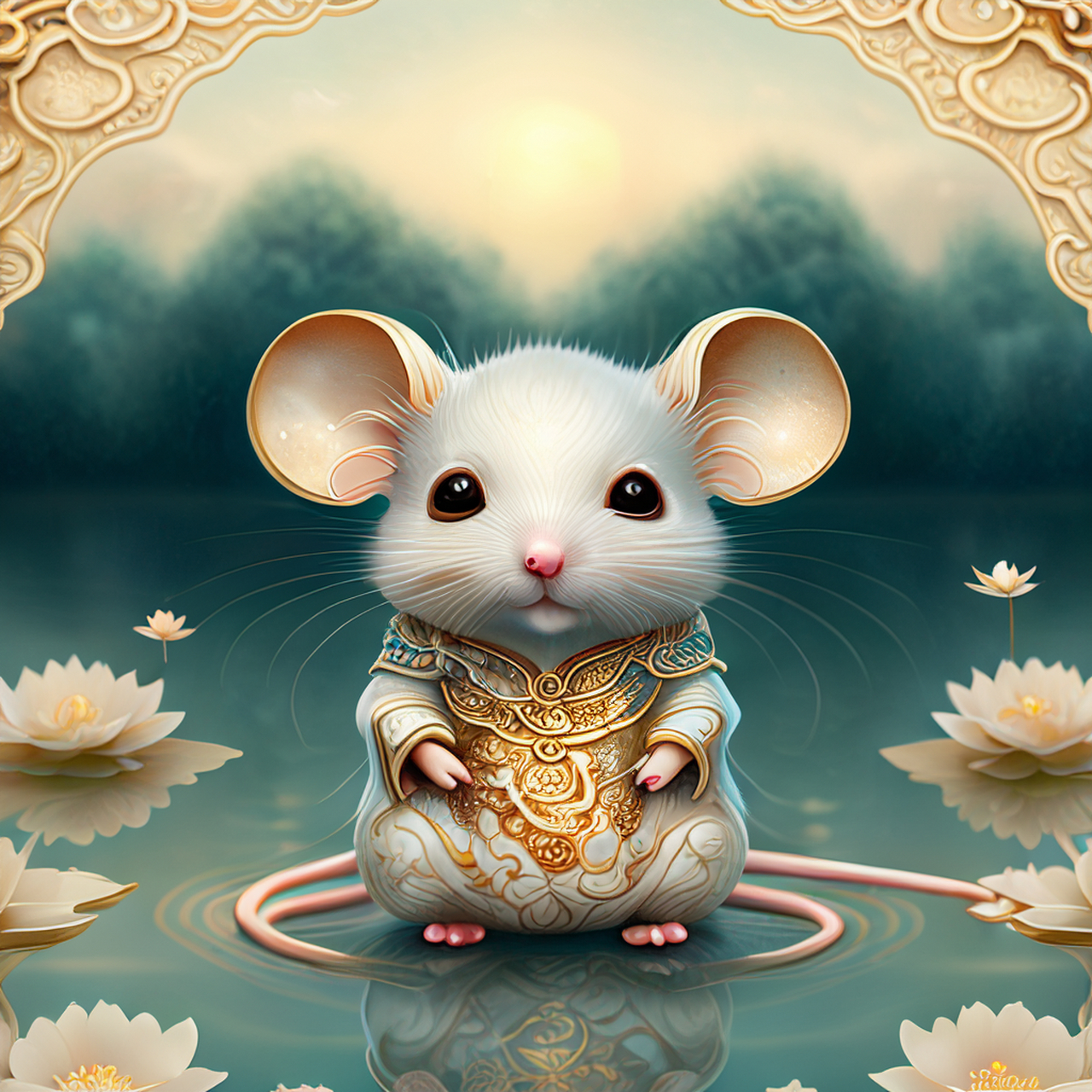 百度ai绘图黑科技#美丽的白色古代中国神话可爱的拟人老鼠设计,鳞片