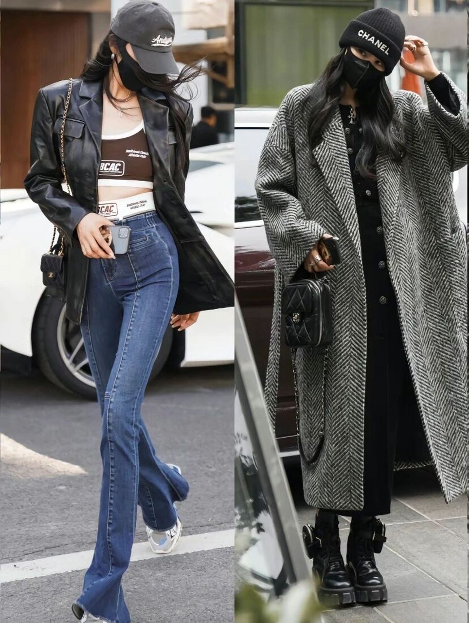 鸭舌帽长袖外套短裤主打一个下身消失术 帽子大衣紧身牛仔裤显腿长更