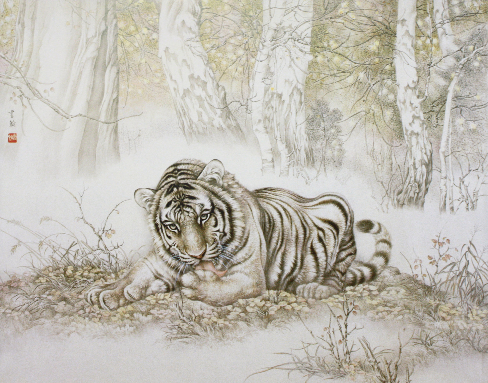 高清:田书翰老虎#工笔# #工笔画# #最美工笔画