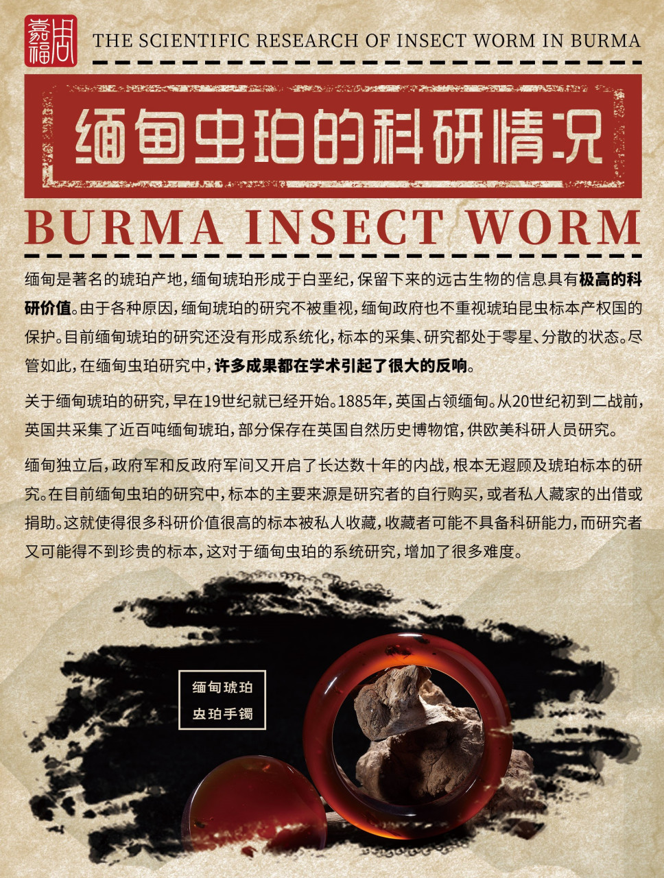 缅甸是著名的琥珀产地,缅甸琥珀形成于白垩纪,保留下来的远古生物的