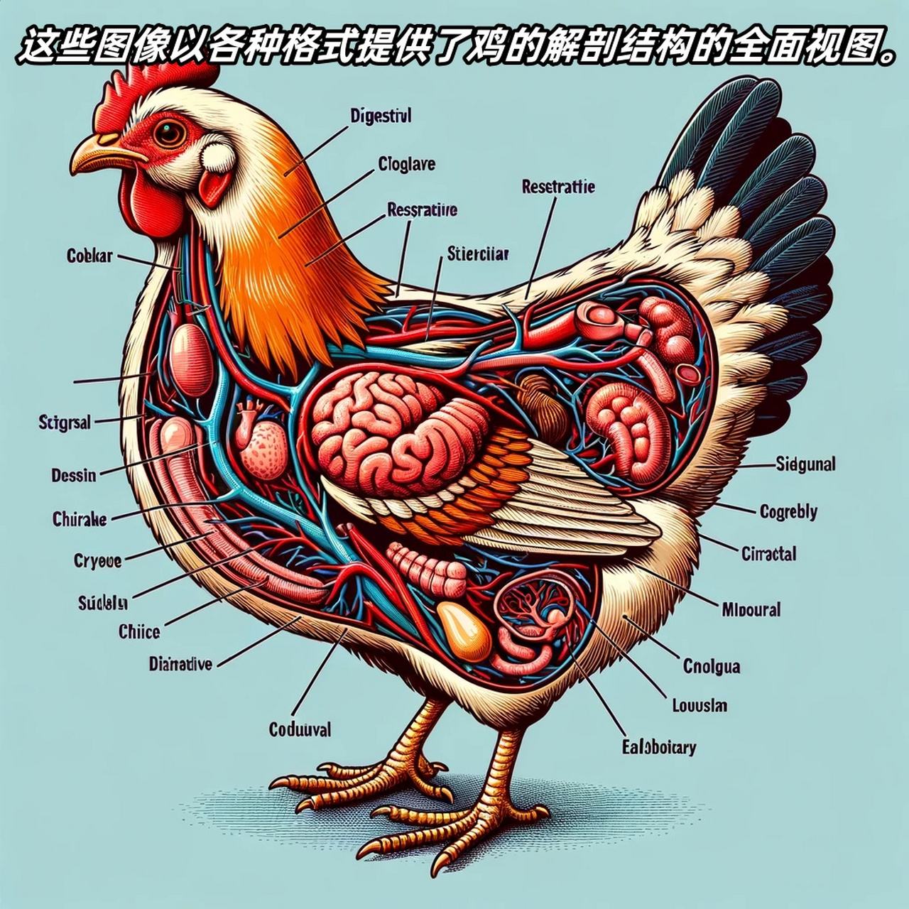 鸡的科研绘图| chatgpt  这些图像以各种格式提供了鸡的解剖结构的
