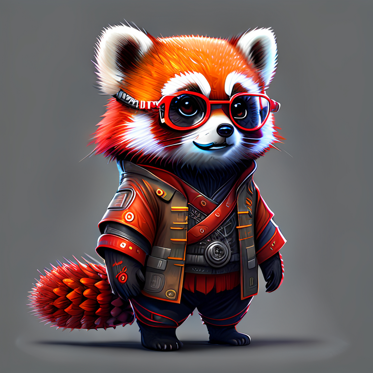 百度ai绘图黑科技#一个超级可爱的拟人化小熊猫,未来感的科技塞博